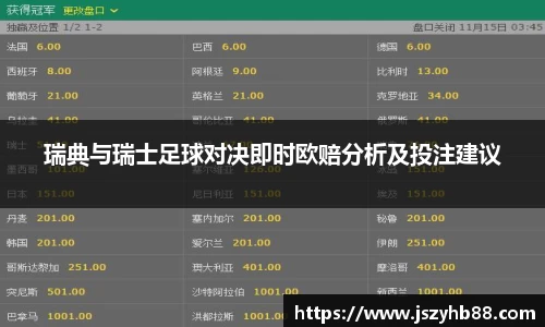 瑞典与瑞士足球对决即时欧赔分析及投注建议